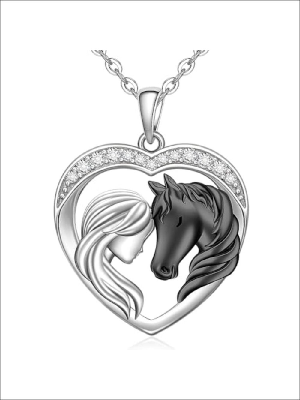 Sterling Silver Horse Pendant Necklace Women 925 Equestrian Jewelry